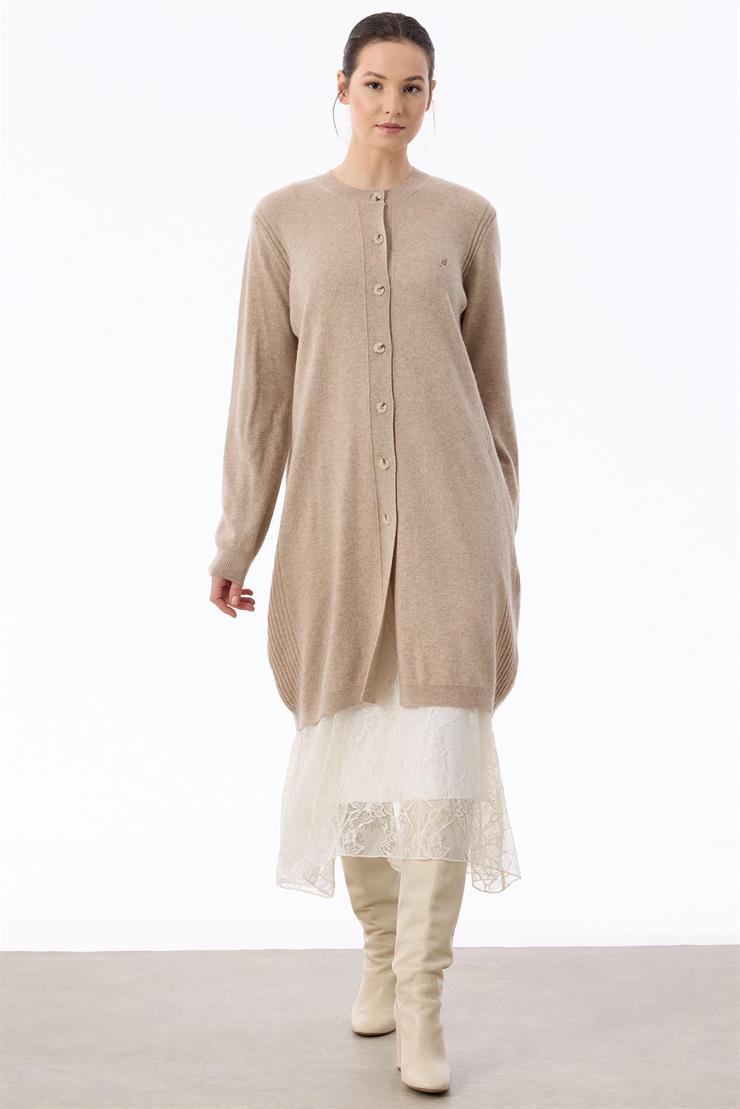 Basic Kaşmir Uzun Hırka BEJ