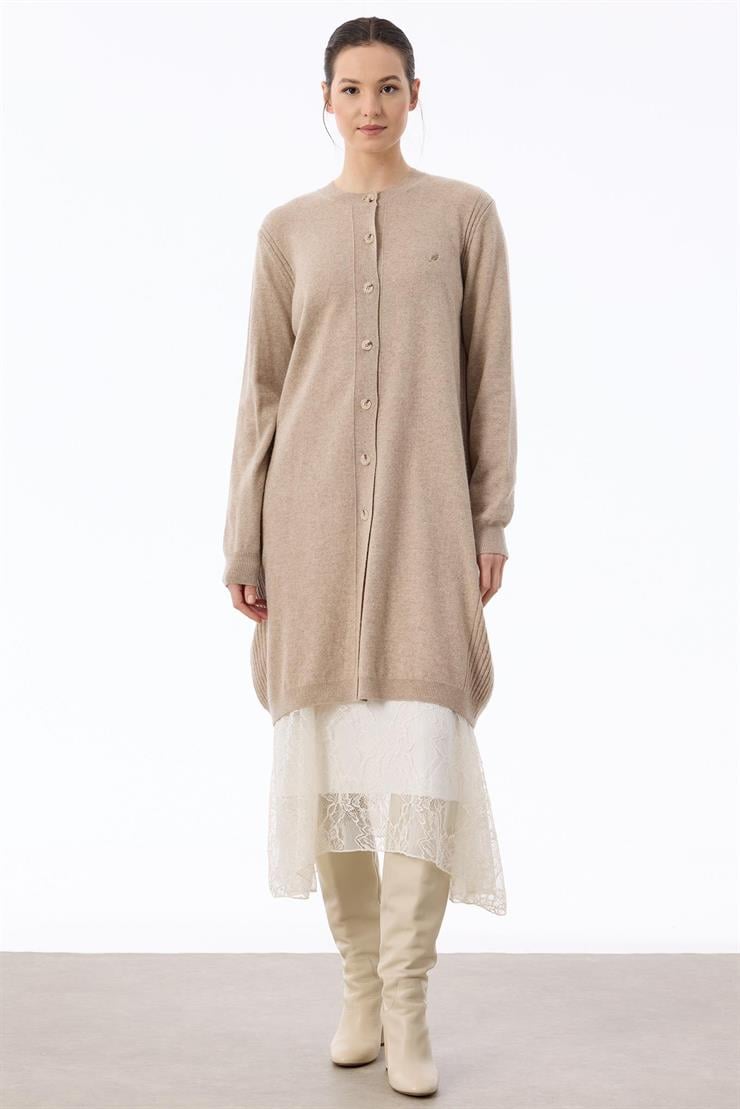 Basic Kaşmir Uzun Hırka BEJ