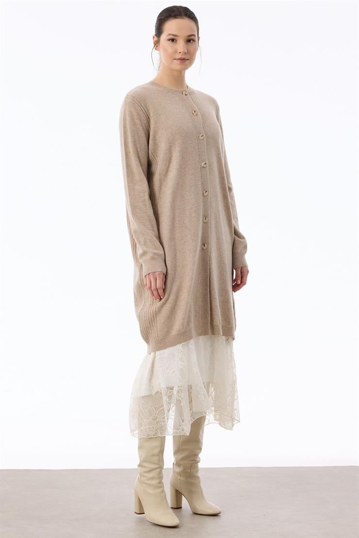 Basic Kaşmir Uzun Hırka BEJ