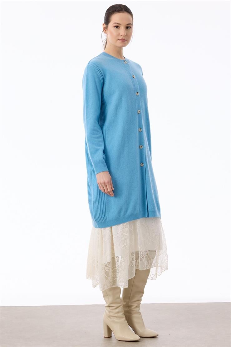 Basic Kaşmir Uzun Hırka MAVİ