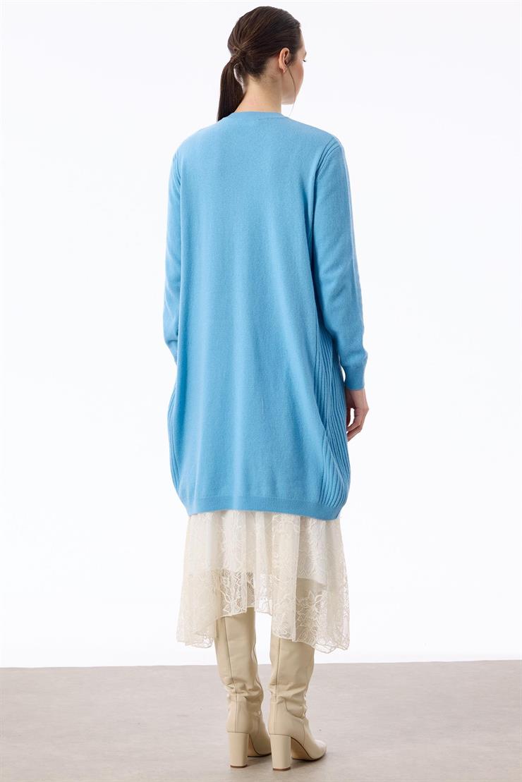 Basic Kaşmir Uzun Hırka MAVİ