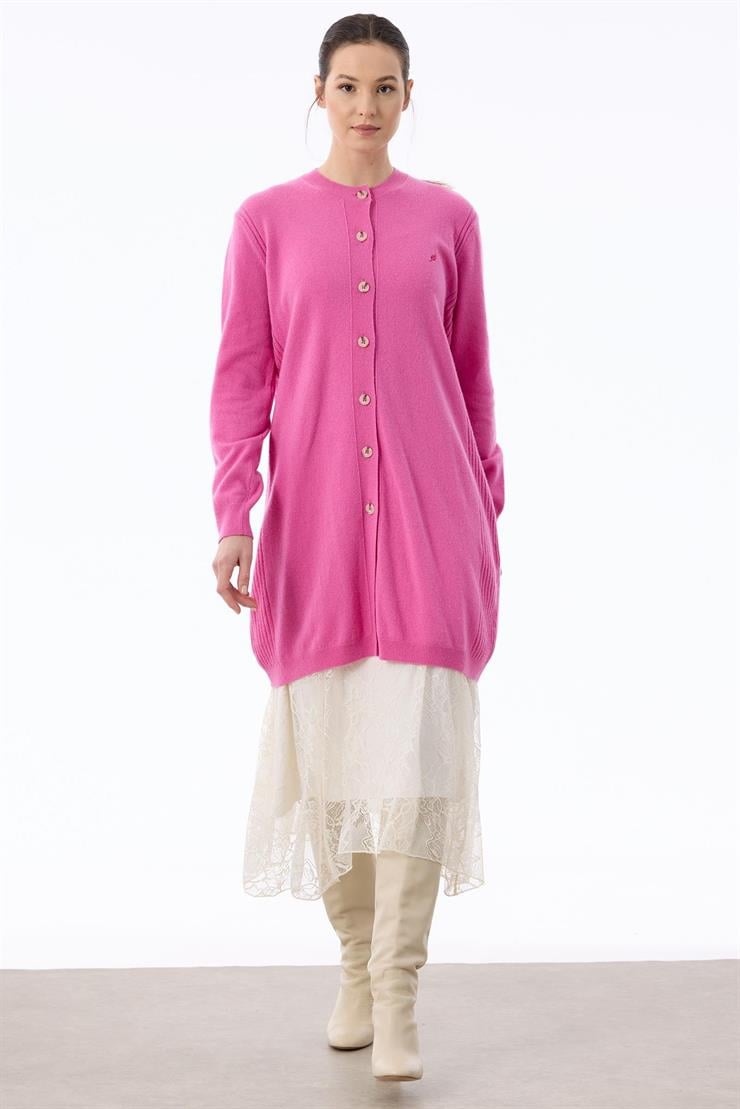 Basic Kaşmir Uzun Hırka PEMBE