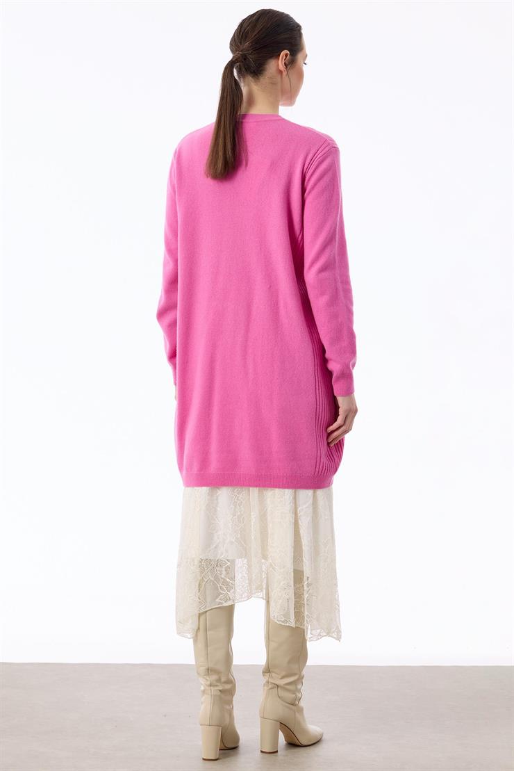 Basic Kaşmir Uzun Hırka PEMBE