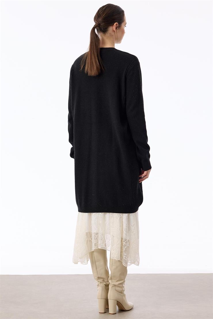 Basic Kaşmir Uzun Hırka SİYAH