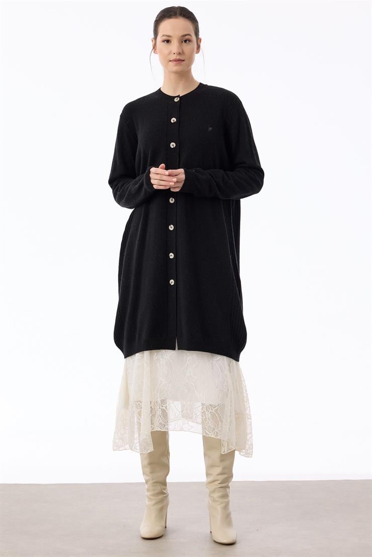 Basic Kaşmir Uzun Hırka SİYAH