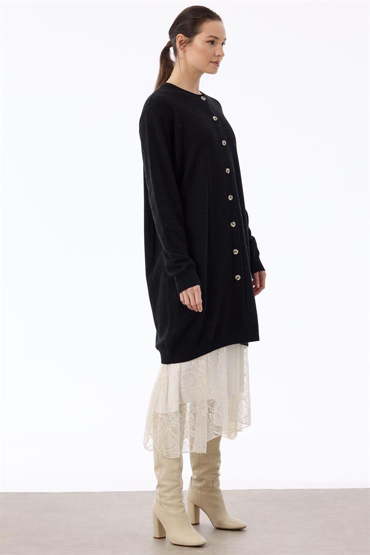 Basic Kaşmir Uzun Hırka SİYAH