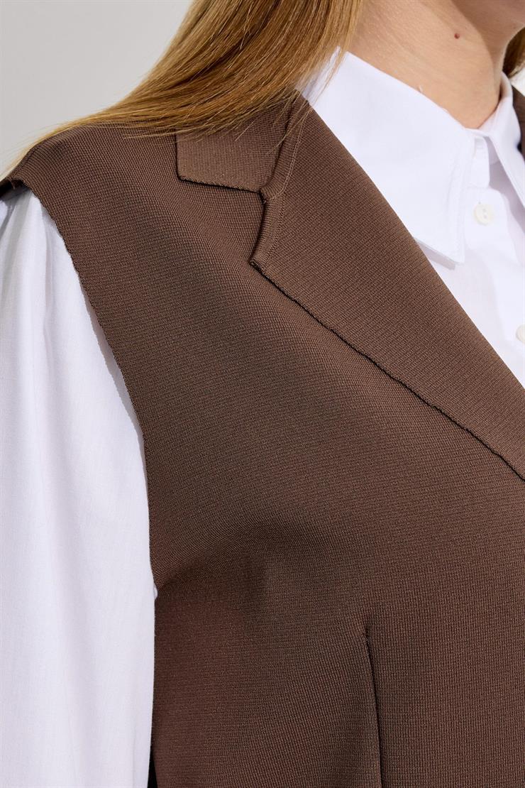 Belden Büzgülü Rayon Yelek KAHVE