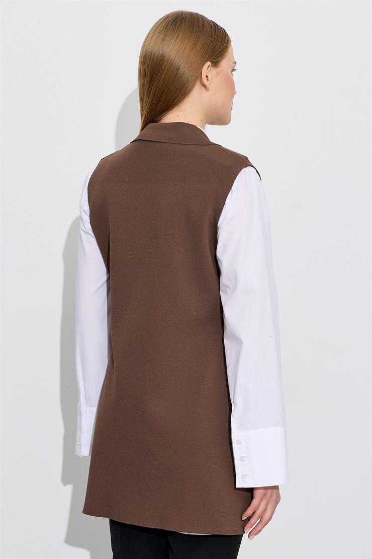 Belden Büzgülü Rayon Yelek KAHVE