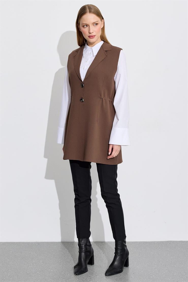 Belden Büzgülü Rayon Yelek KAHVE