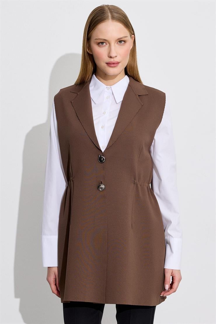 Belden Büzgülü Rayon Yelek KAHVE
