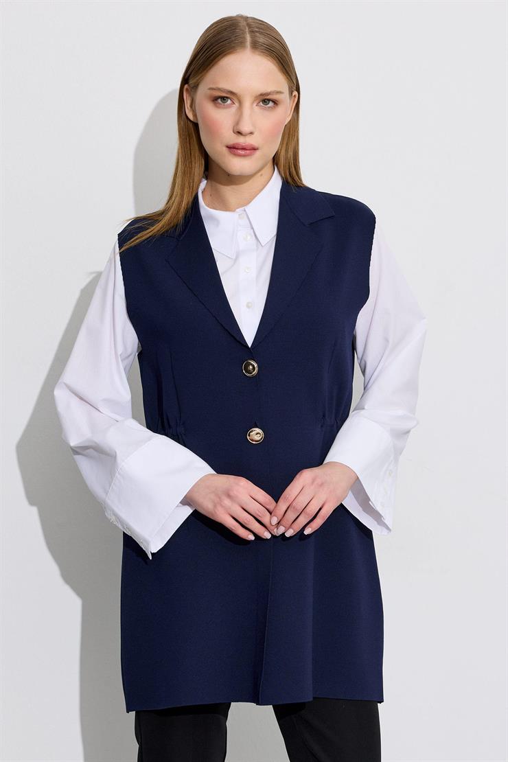 Belden Büzgülü Rayon Yelek LACİVERT