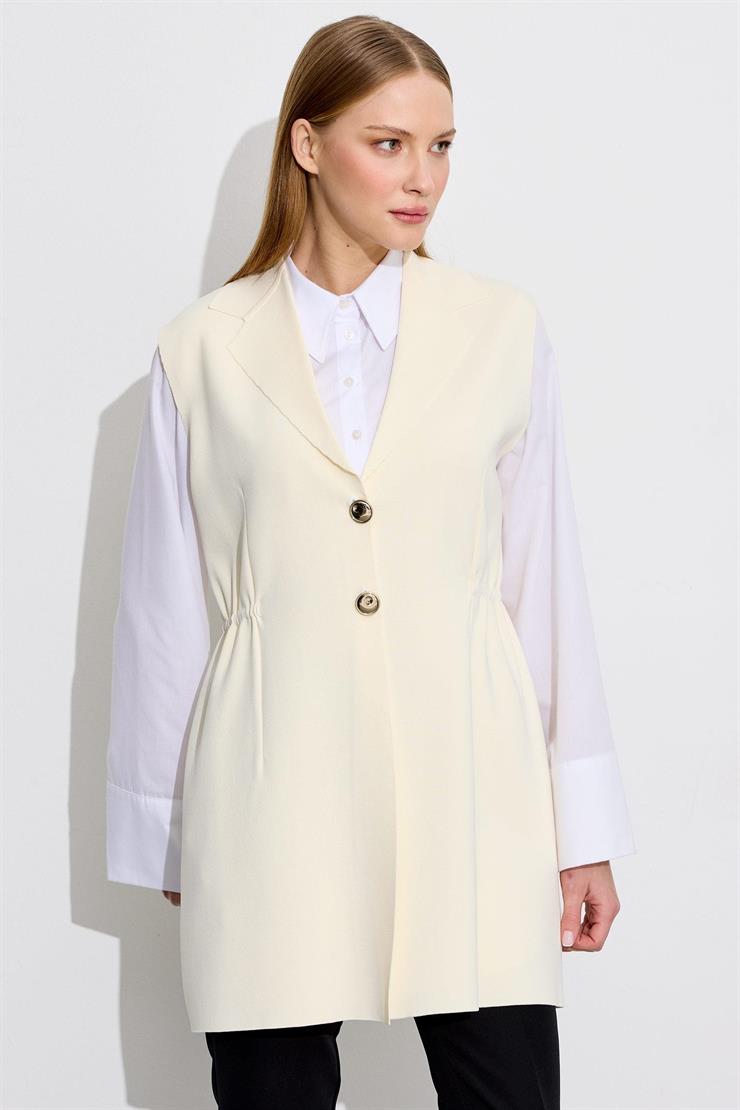 Belden Büzgülü Rayon Yelek VANİLLA