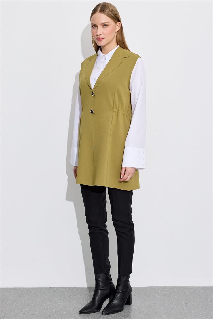 Belden Büzgülü Rayon Yelek YEŞİL