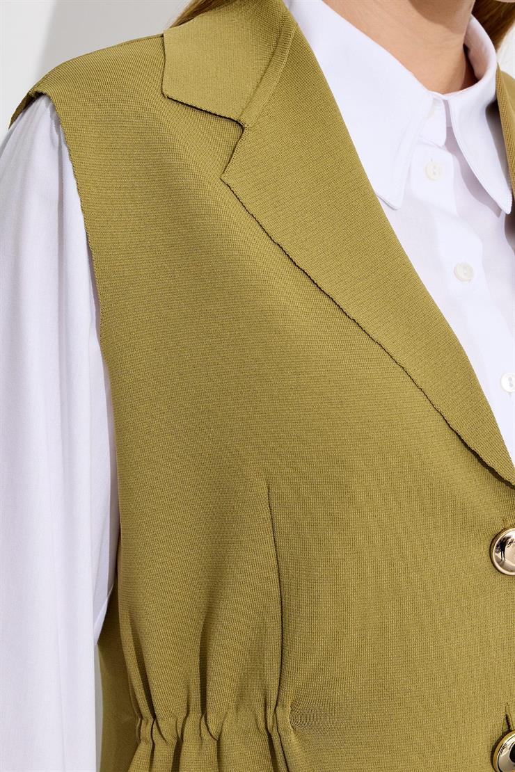 Belden Büzgülü Rayon Yelek YEŞİL