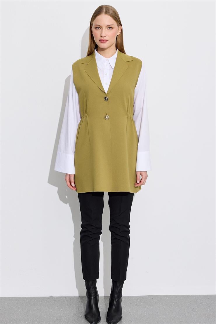 Belden Büzgülü Rayon Yelek YEŞİL