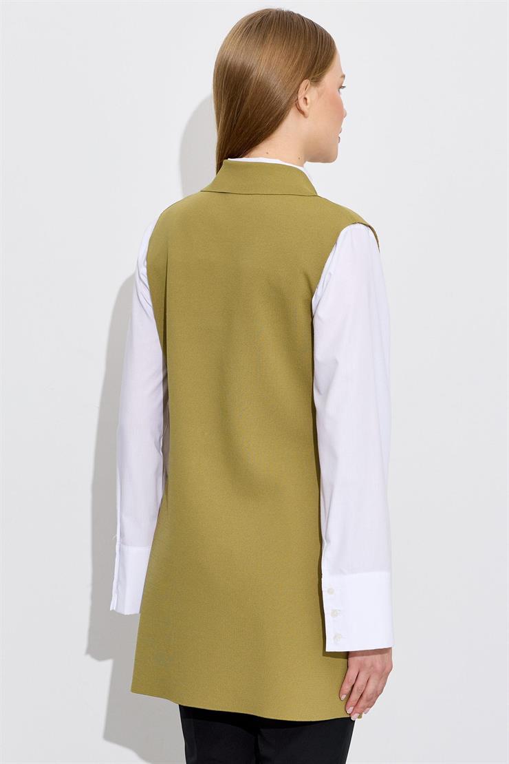 Belden Büzgülü Rayon Yelek YEŞİL