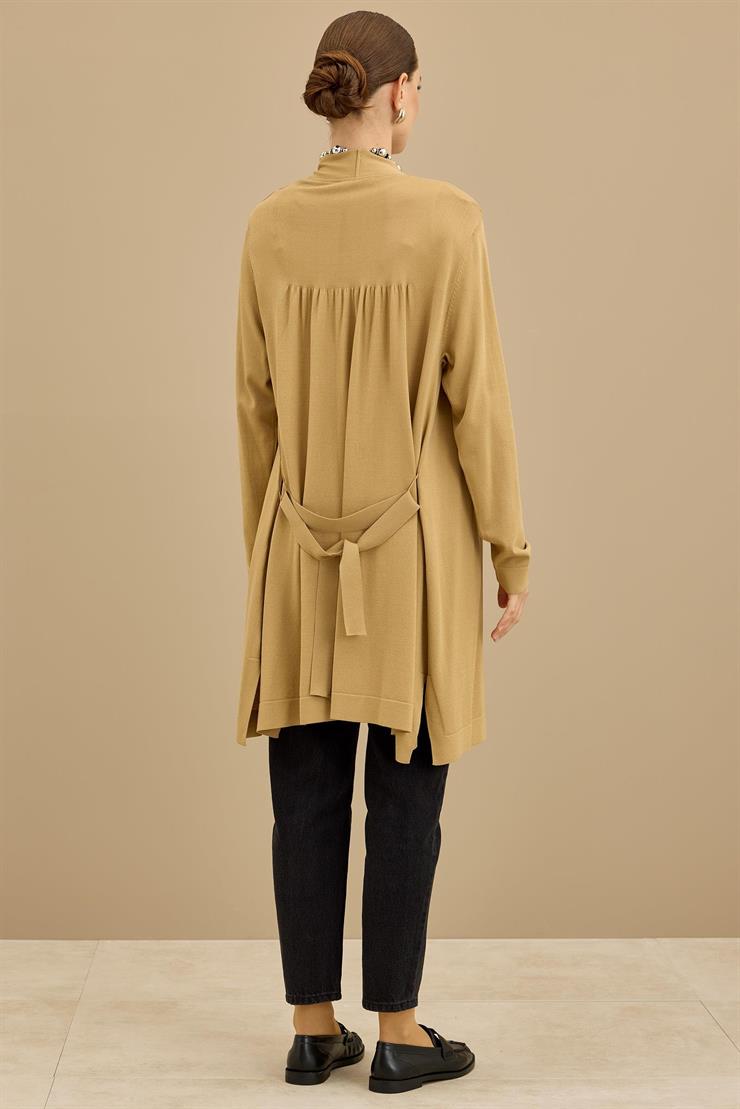 Beli Kemerli Rayon Basic  Hırka CAMEL