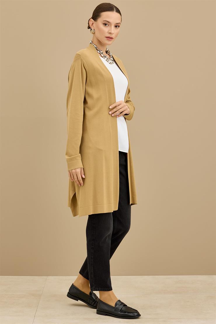 Beli Kemerli Rayon Basic  Hırka CAMEL
