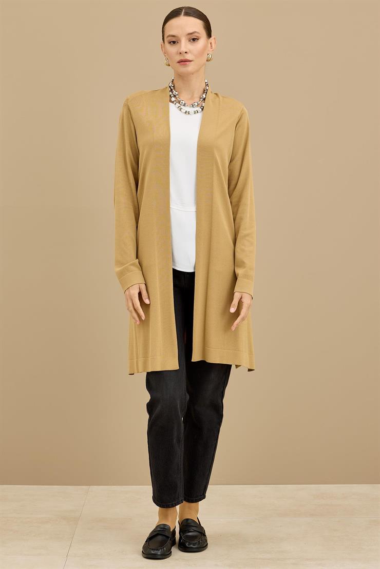 Beli Kemerli Rayon Basic  Hırka CAMEL