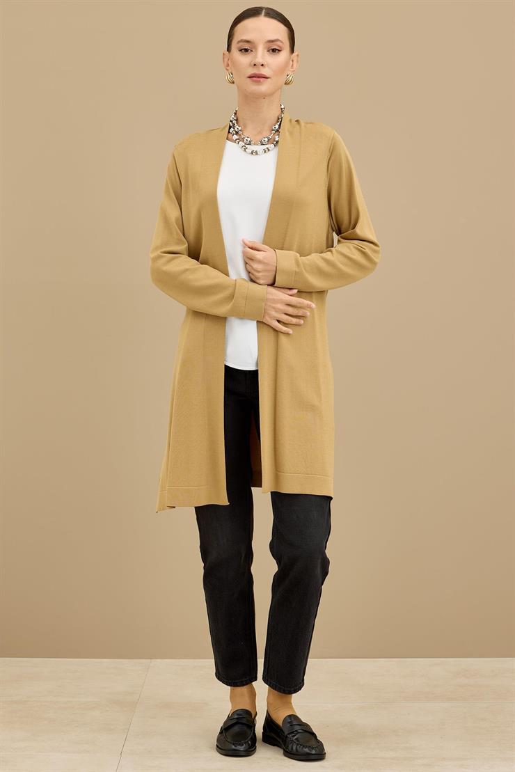 Beli Kemerli Rayon Basic  Hırka CAMEL