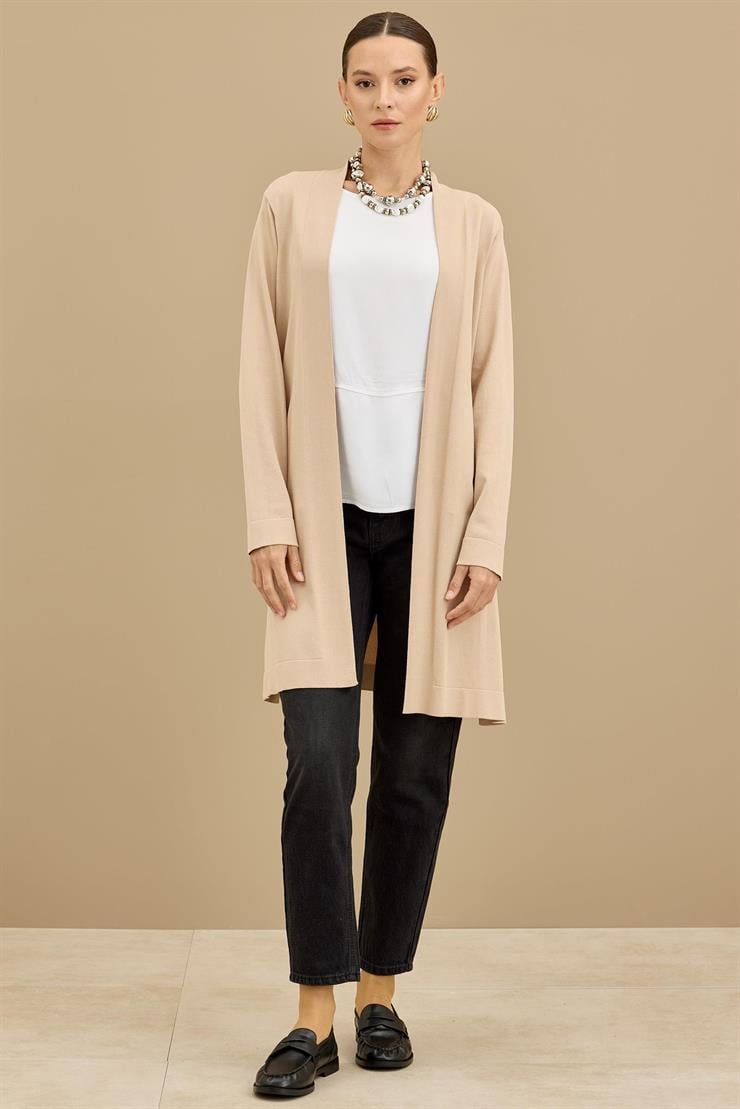 Beli Kemerli Rayon Basic  Hırka K.BEJ