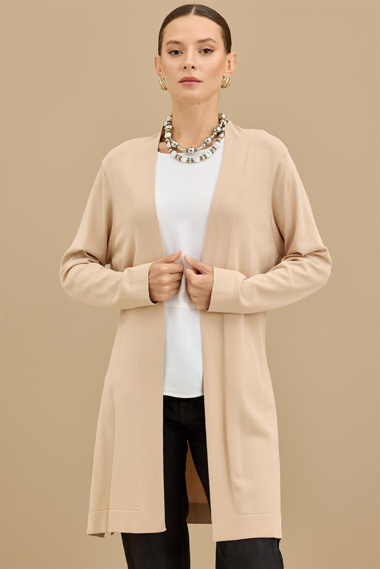 Beli Kemerli Rayon Basic  Hırka K.BEJ