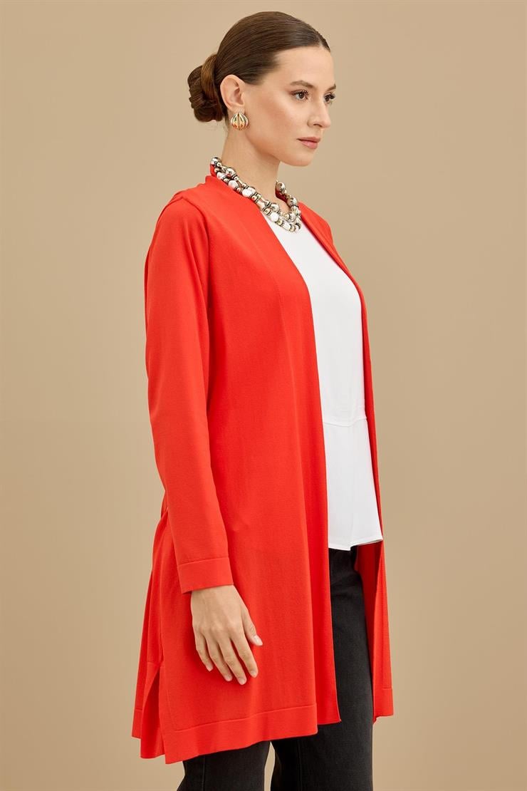 Beli Kemerli Rayon Basic  Hırka KIRMIZI