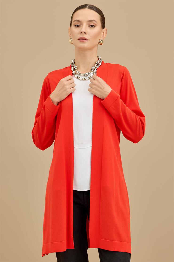 Beli Kemerli Rayon Basic  Hırka KIRMIZI