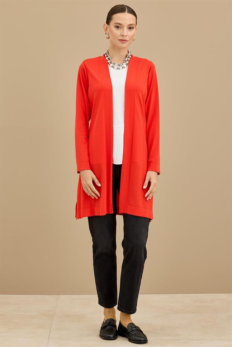 Beli Kemerli Rayon Basic  Hırka KIRMIZI