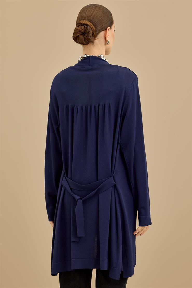 Beli Kemerli Rayon Basic  Hırka LACİVERT