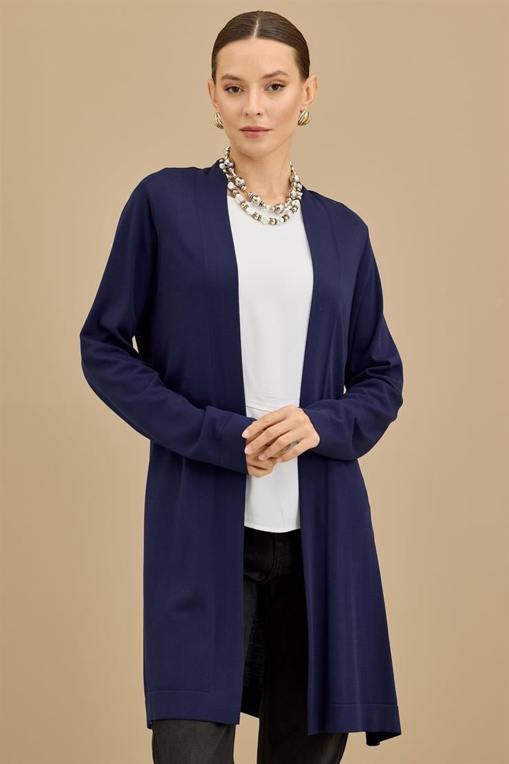 Beli Kemerli Rayon Basic  Hırka LACİVERT