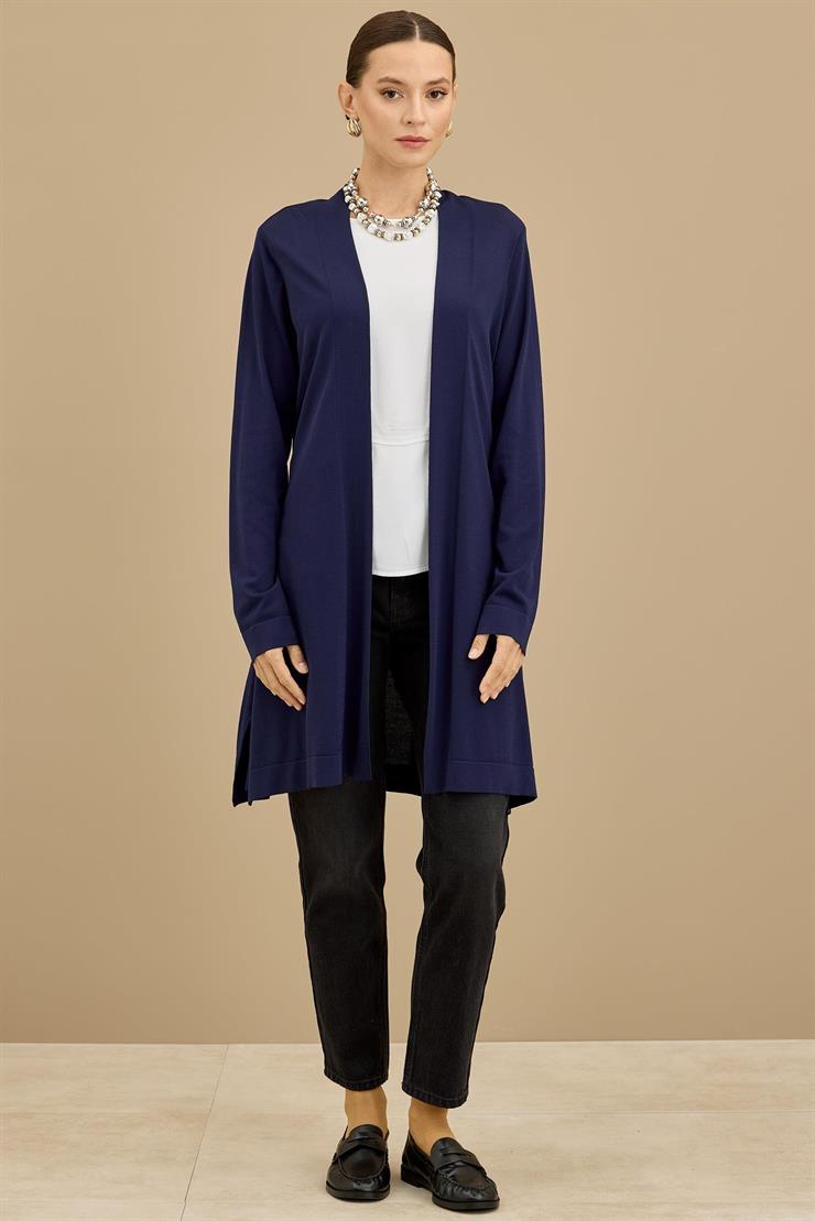 Beli Kemerli Rayon Basic  Hırka LACİVERT