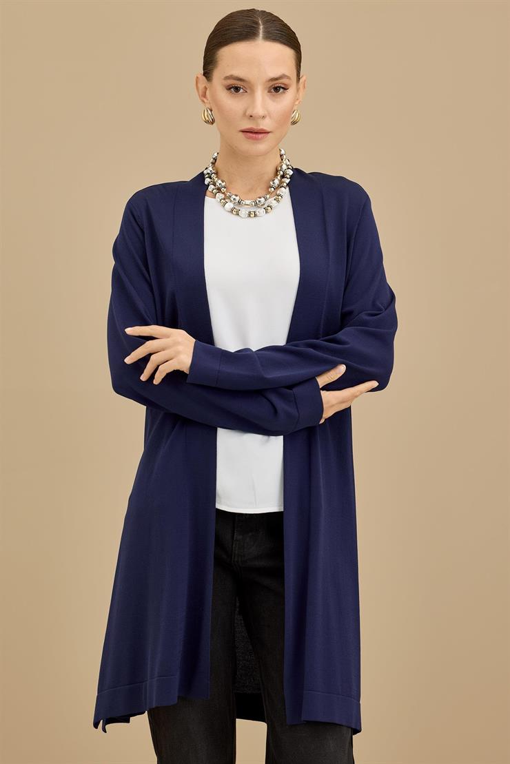 Beli Kemerli Rayon Basic  Hırka LACİVERT