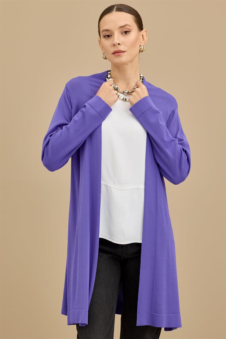 Beli Kemerli Rayon Basic  Hırka LİLA