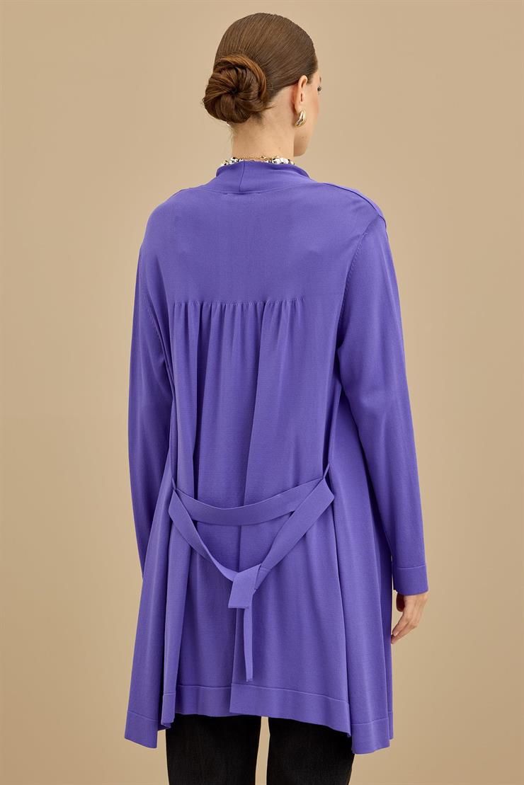 Beli Kemerli Rayon Basic  Hırka LİLA