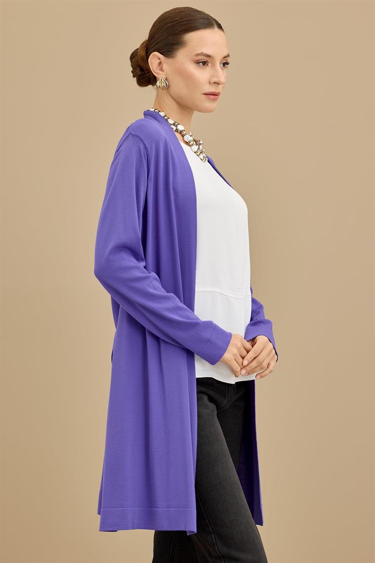 Beli Kemerli Rayon Basic  Hırka LİLA