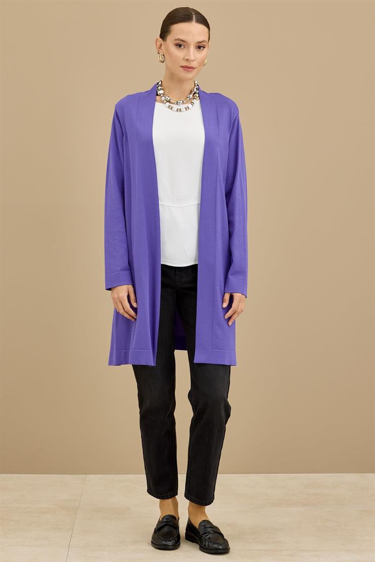 Beli Kemerli Rayon Basic  Hırka LİLA