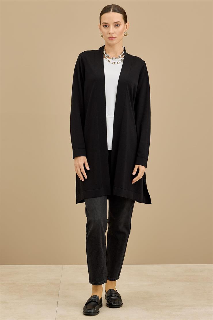 Beli Kemerli Rayon Basic  Hırka SİYAH