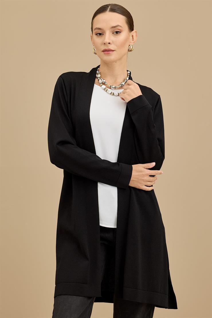 Beli Kemerli Rayon Basic  Hırka SİYAH