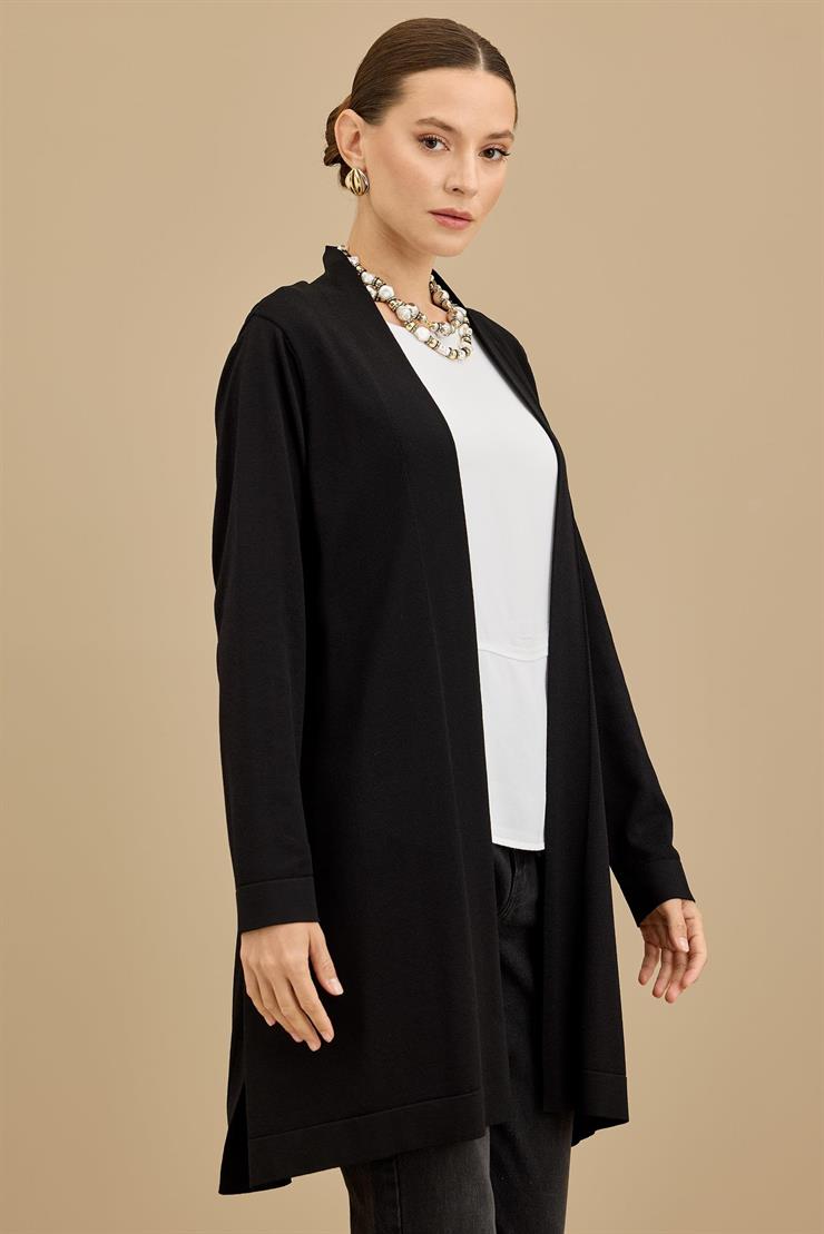 Beli Kemerli Rayon Basic  Hırka SİYAH