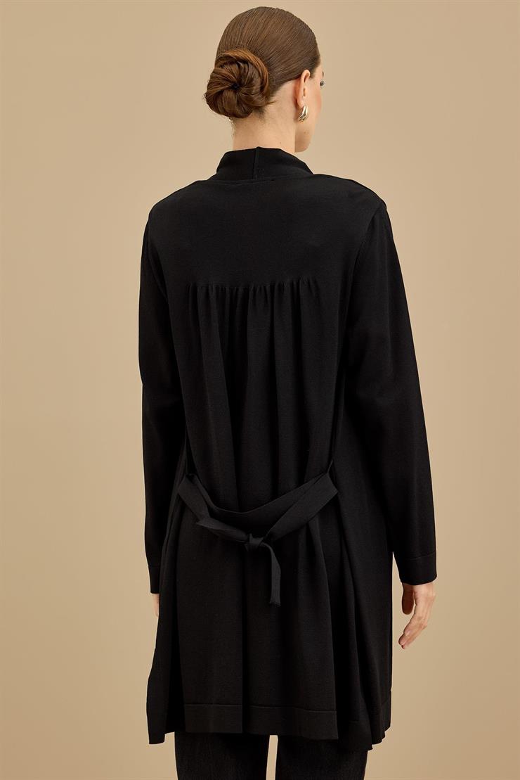 Beli Kemerli Rayon Basic  Hırka SİYAH