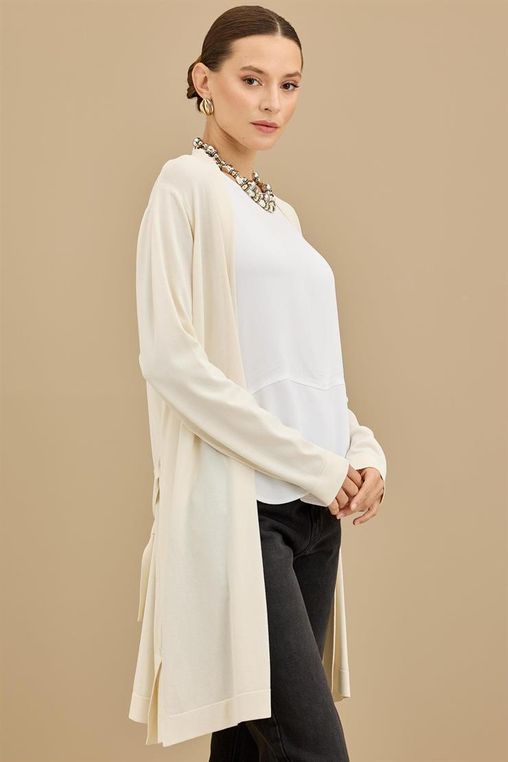 Beli Kemerli Rayon Basic  Hırka VANİLLA