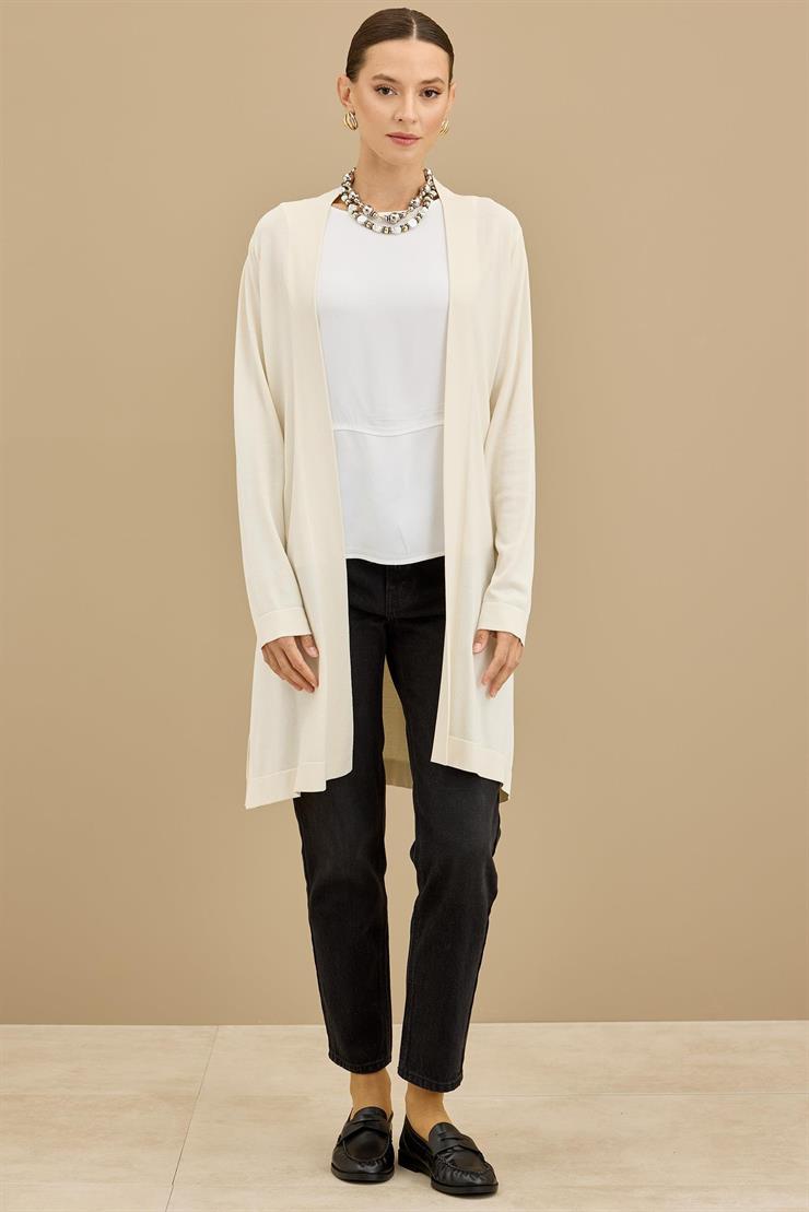 Beli Kemerli Rayon Basic  Hırka VANİLLA