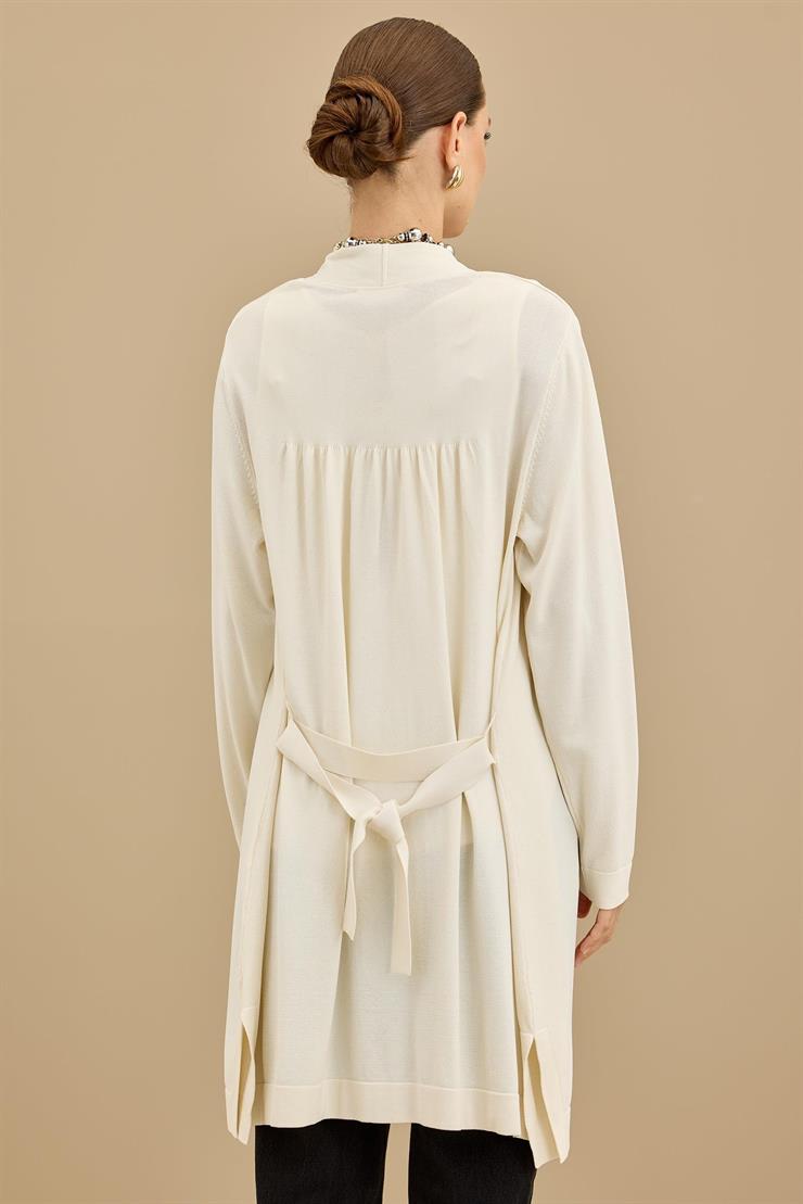 Beli Kemerli Rayon Basic  Hırka VANİLLA