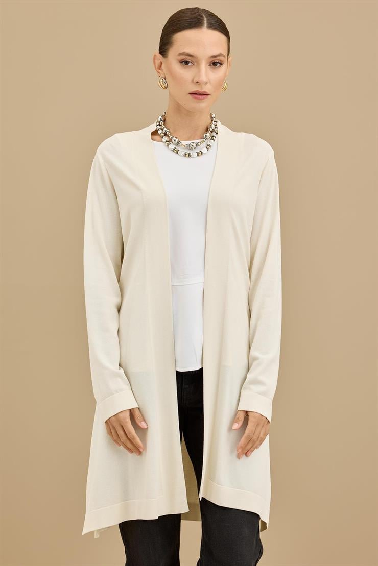 Beli Kemerli Rayon Basic  Hırka VANİLLA