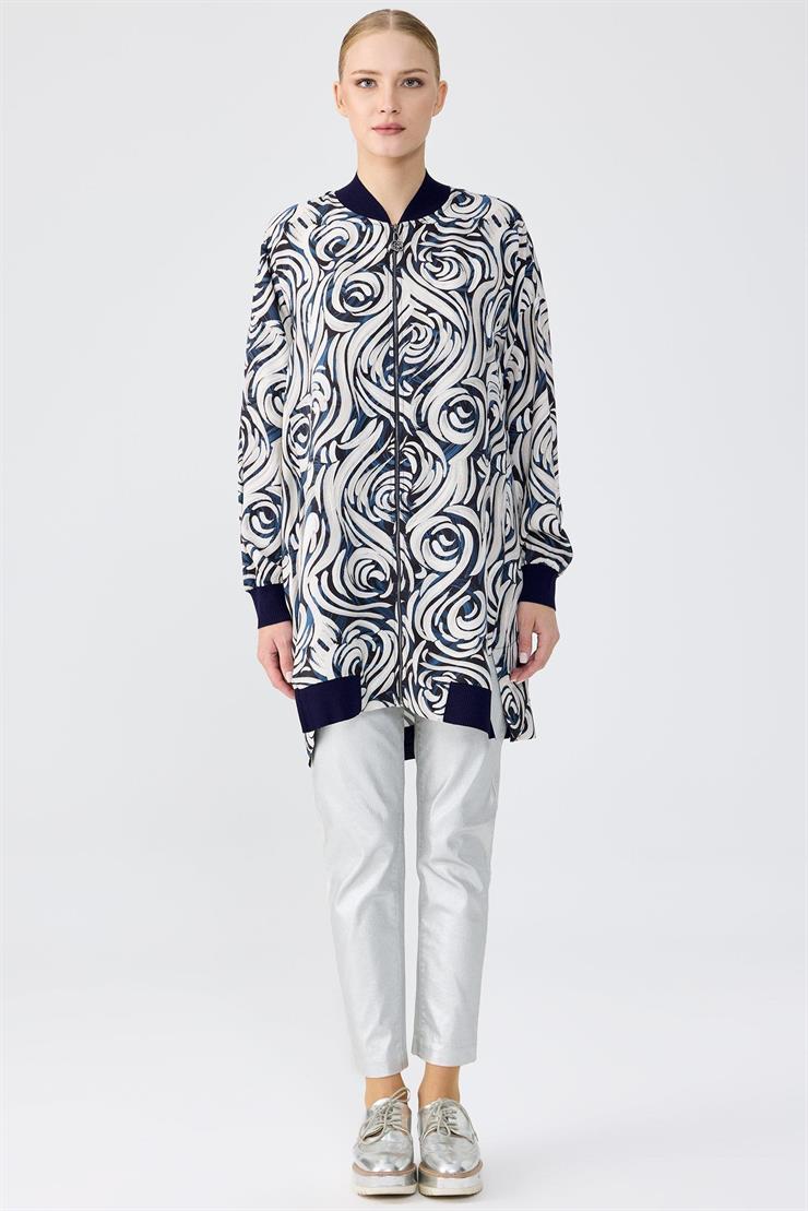 Bomber Yaka Önden Fermuarlı Hırka LACİVERT