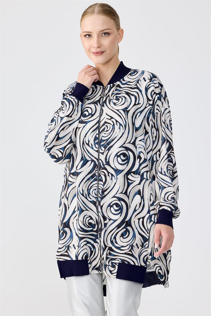 Bomber Yaka Önden Fermuarlı Hırka LACİVERT