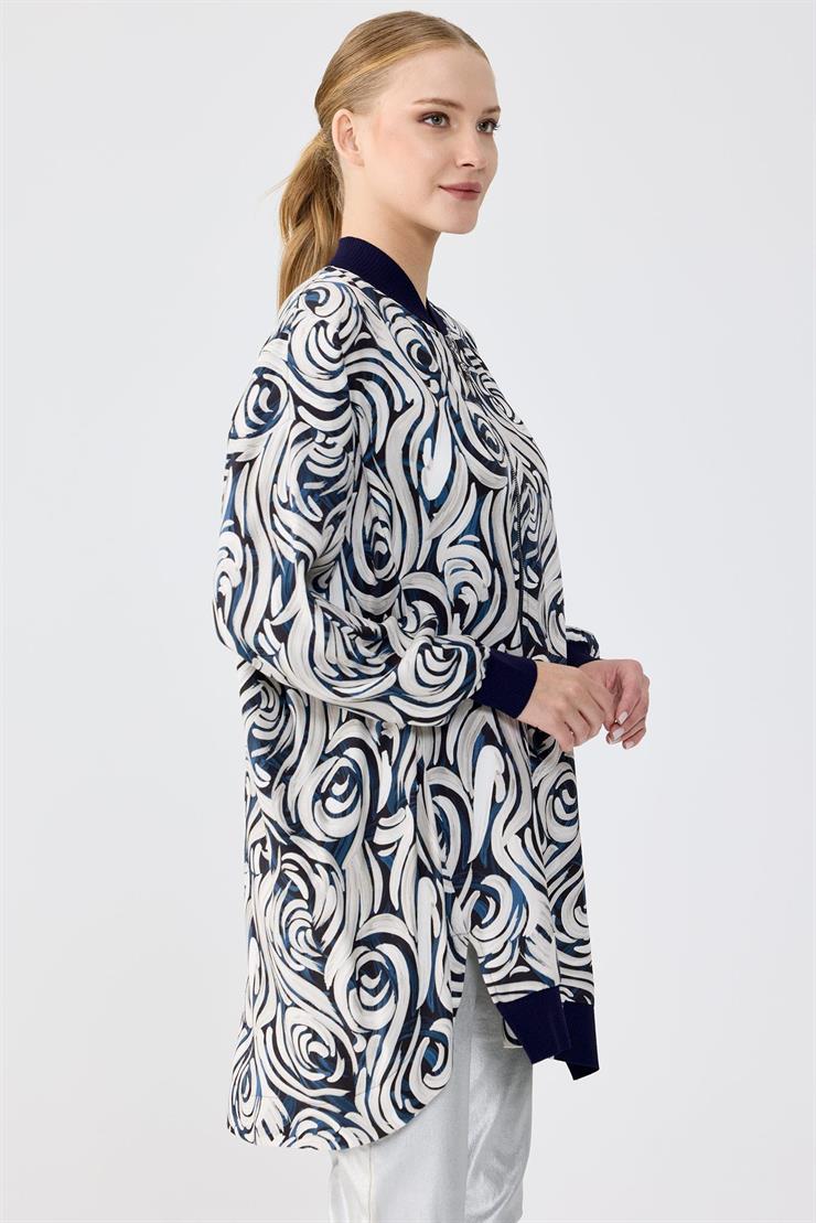 Bomber Yaka Önden Fermuarlı Hırka LACİVERT