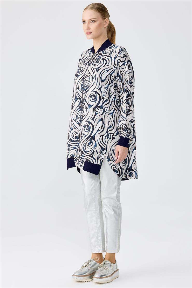 Bomber Yaka Önden Fermuarlı Hırka LACİVERT