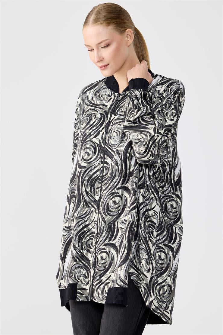 Bomber Yaka Önden Fermuarlı Hırka SİYAH